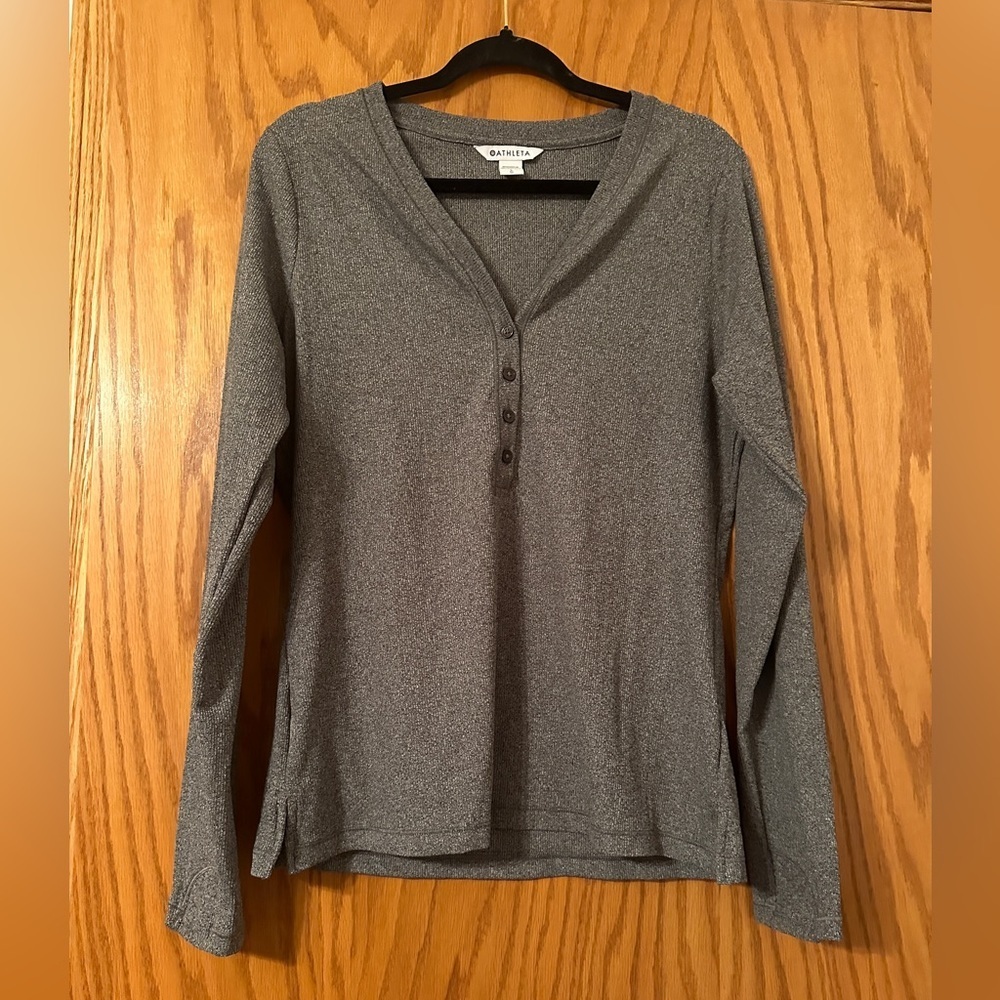 Athleta Uptempo Women’s Grey Ribbed Henley Top - Size L - Picture 3 of 12